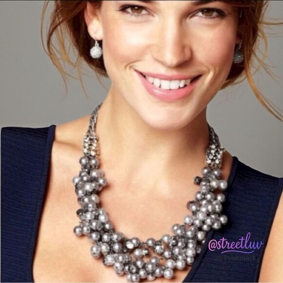 Stella &amp; Dot Isadora Gray Pearl and Pave Bib Necklace